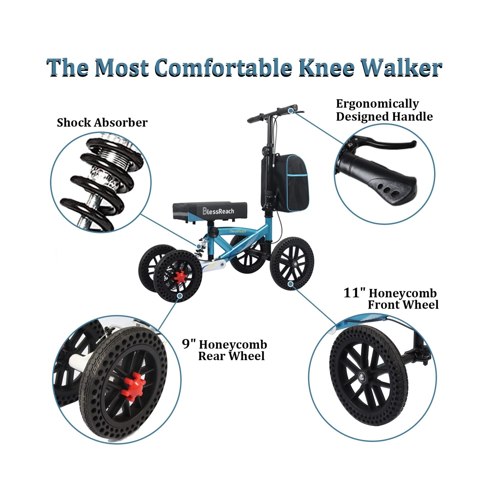 BlessReach Knee Scooter, All Terrain Foldable Knee Scooter Walker, Disc Brake...