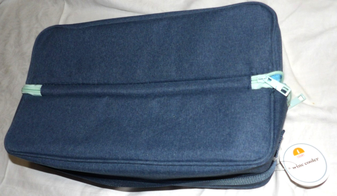 Blue WINE Insulated Travel Picnic BAG Holds 1-Bottle  2-Glasses NEW