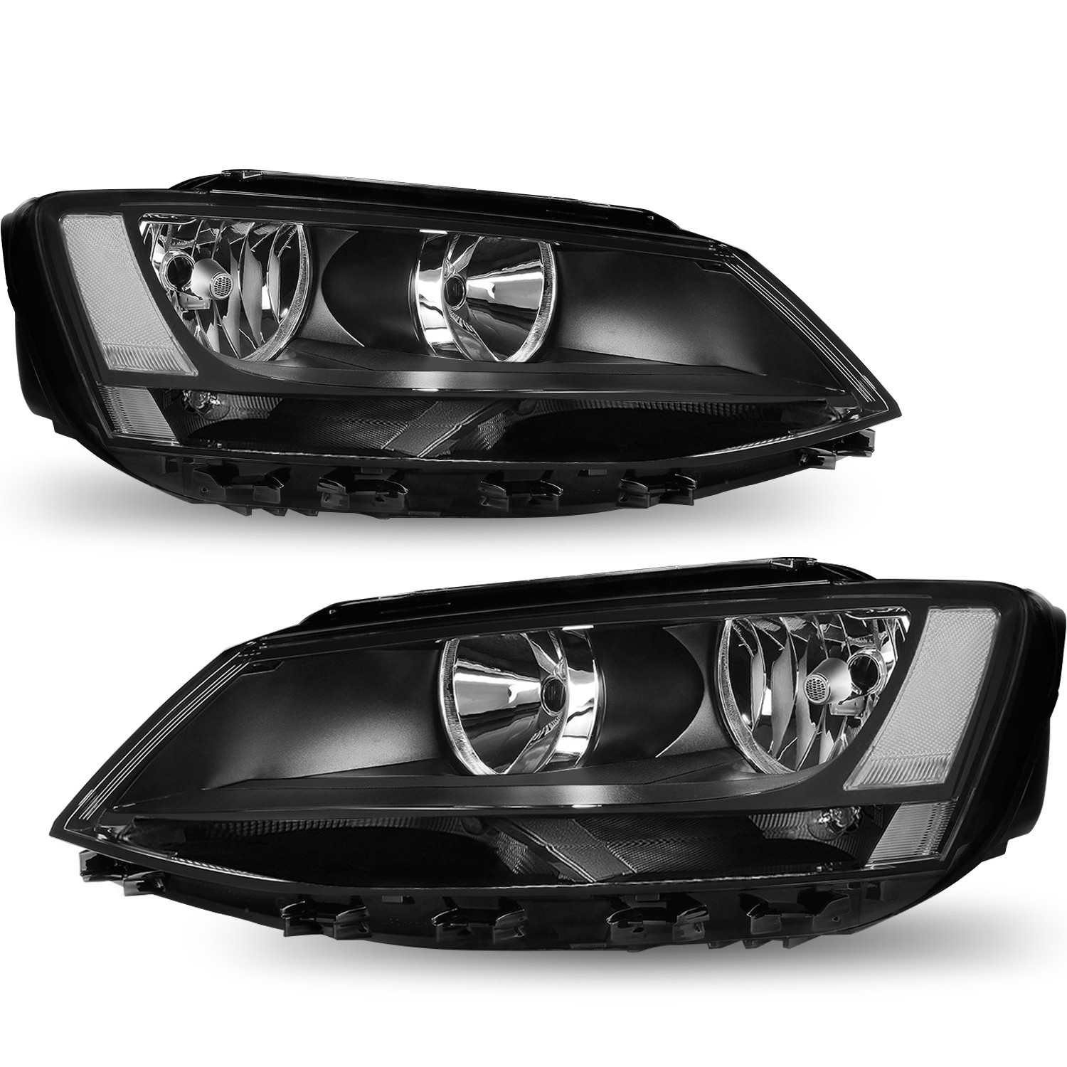 For 2011-2018 Volkswagen Jetta Black Headlights Headlamps Factory Halogen Model