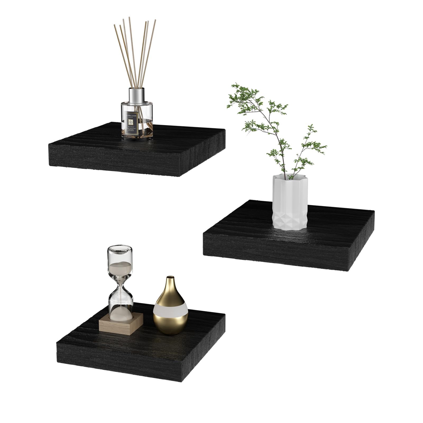 3 PCS Small Floating Wall Shelf 6 Inch Mini Square Black Decor Office