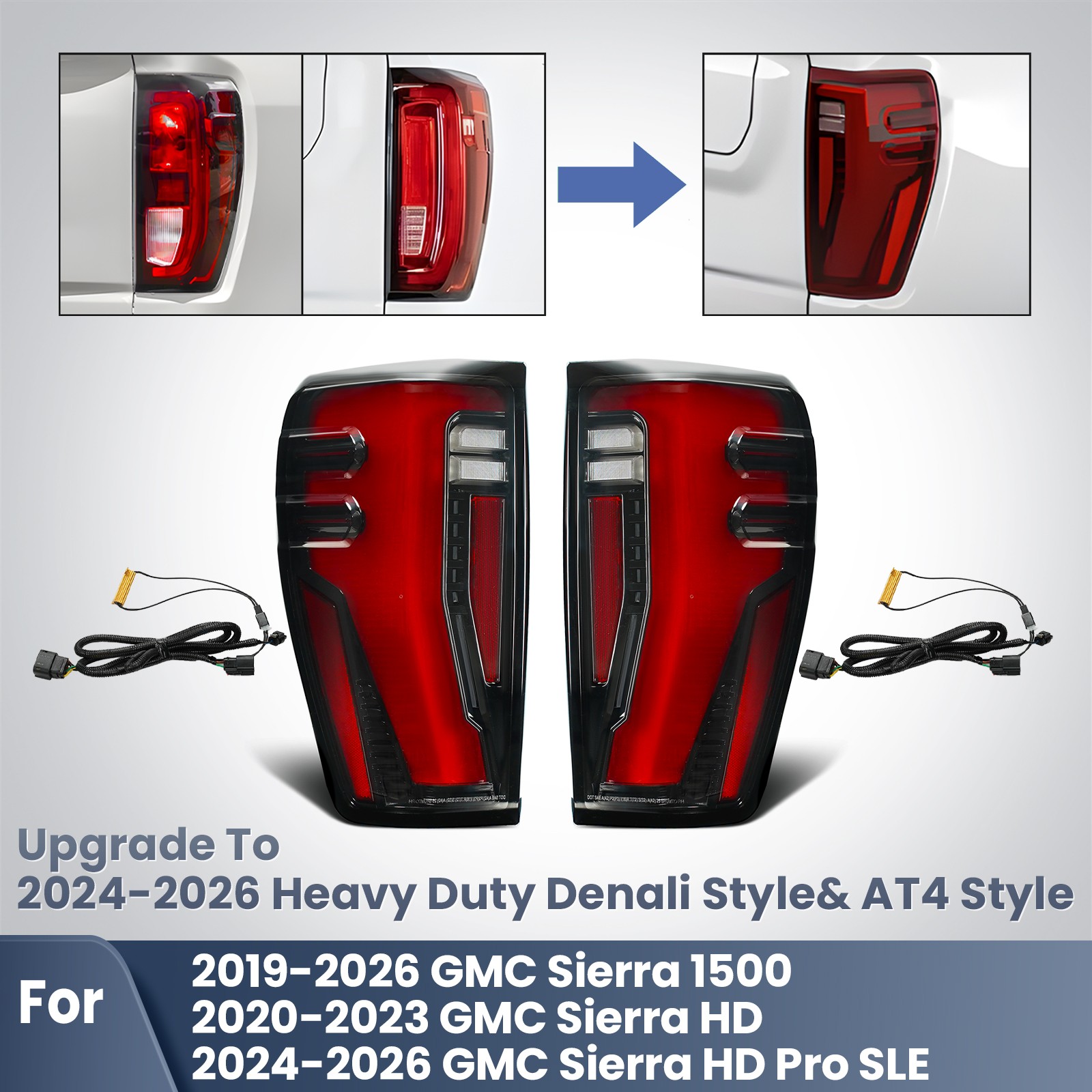 Upgrade LED Tail Light For 2020-2026 GMC Sierra 2500 3500 Black Left+Right Pair
