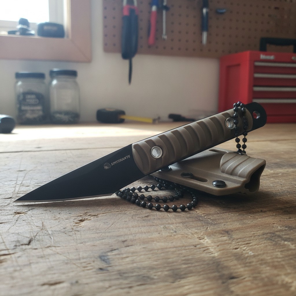 5.79" Compact Neck Knife, Full Tang Fixed Blade Kiridashi Knife with Khaki color