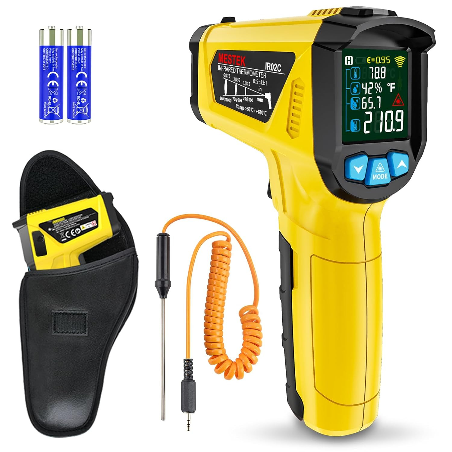 Infrared Thermometer Gun -58°F to 1472°F, Digital Temperature Gun/K-Type Probe -