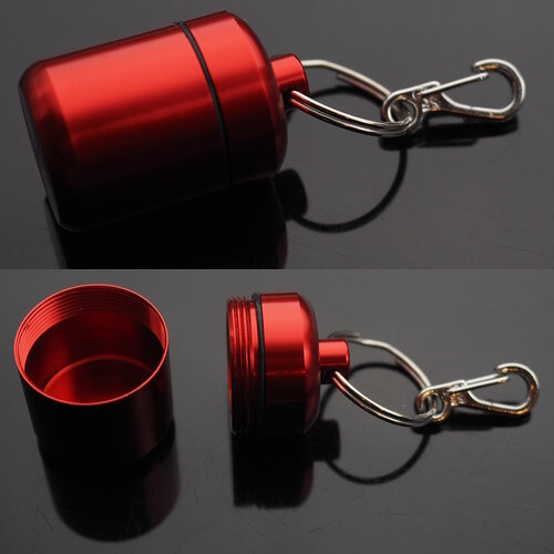2 PCS Waterproof 1" Wide Pill Container Capsule Bottle Keychain & Clip - Red