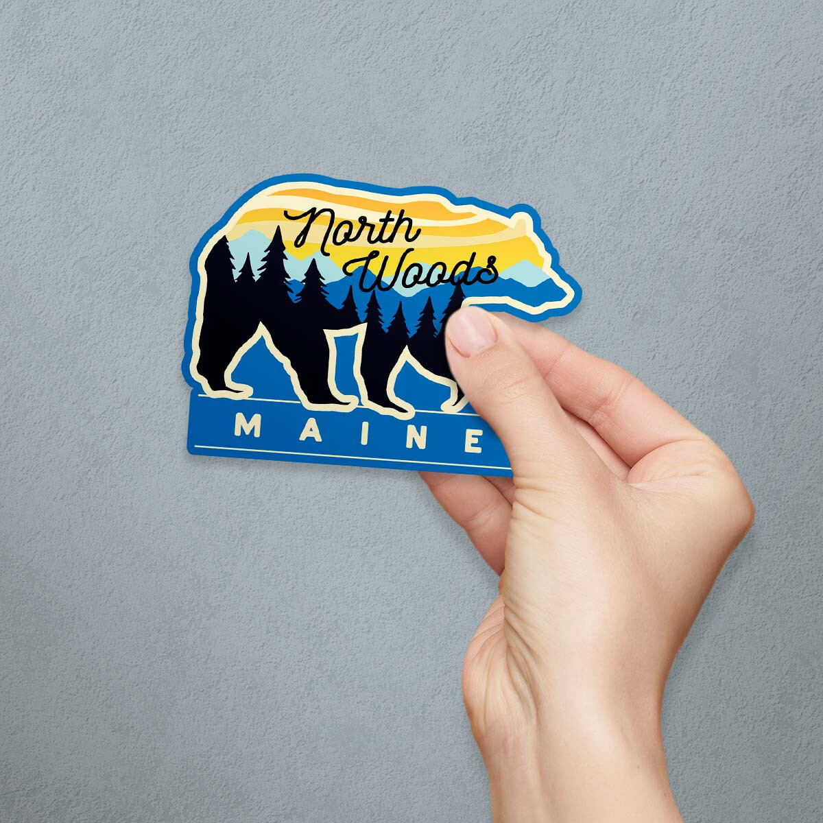Vinyl Sticker, North Woods Maine Bear Die Cut Vinyl Sticker
