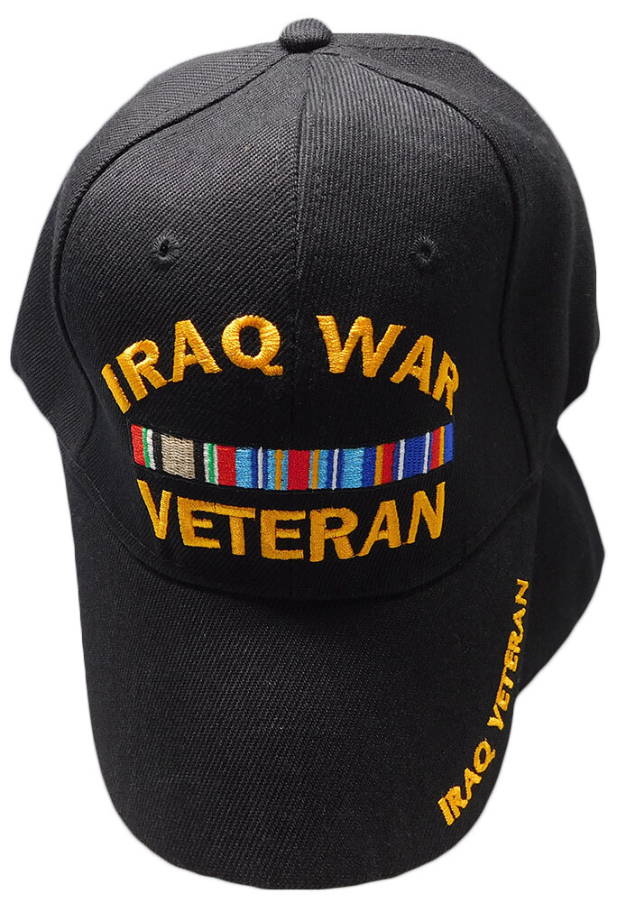 Iraq War Veteran Vet Letters on Bill Ribbon Black Embroidered Cap CAP781A Hat