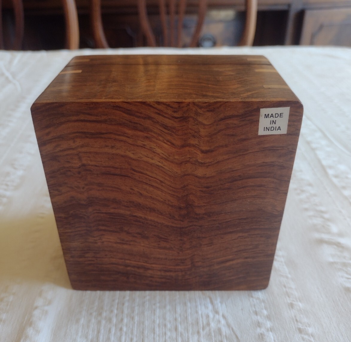 Wood Hinged Box With Compass Inside 4.75" X 4.75" X 3.25"
