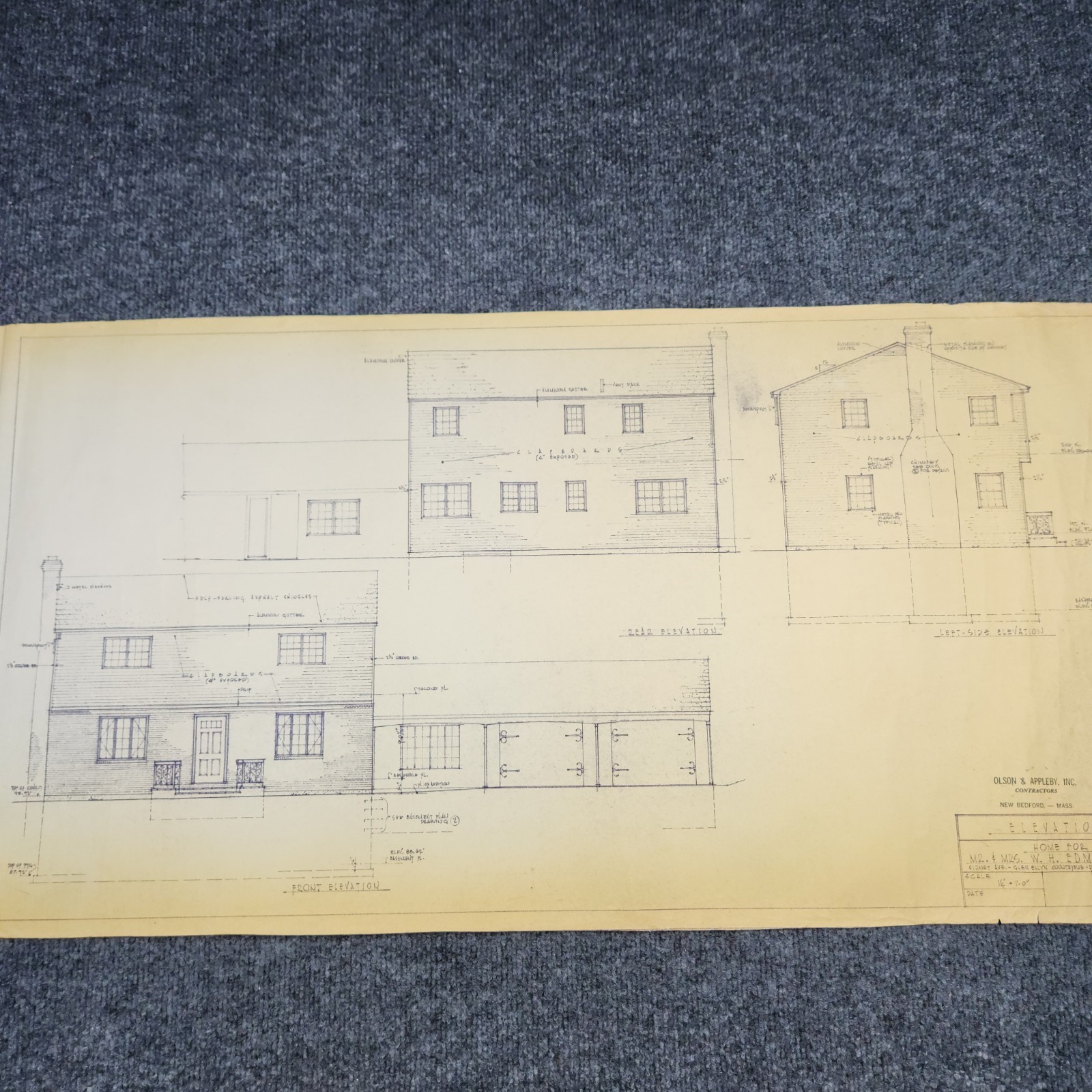 Vintage House Blueprint 33x17 1964 Mid Century Modern Drawing Art Glen Ellyn IL