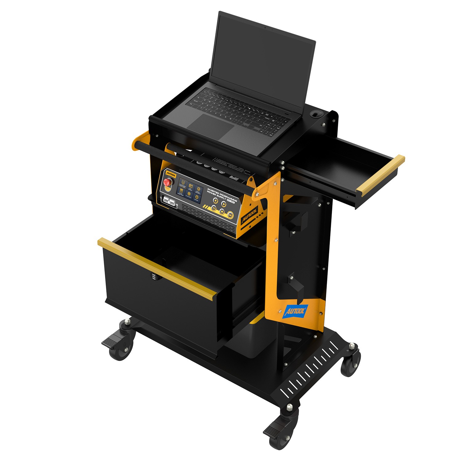 4 Tier Rolling Tool Cart Workshop For ECU Reprogramming Power Suppl Diagnostic
