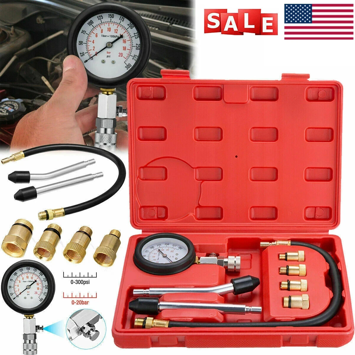 Engine Cylinder Compression Gauge Tester Kit Gas Engine Diagnostic Testing Tool