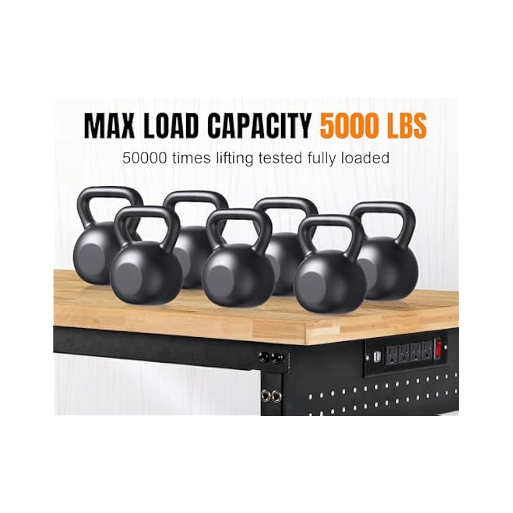 5000 lb Capacity Workbench, 96" Rubber Wood, Perfect for Home & Garage