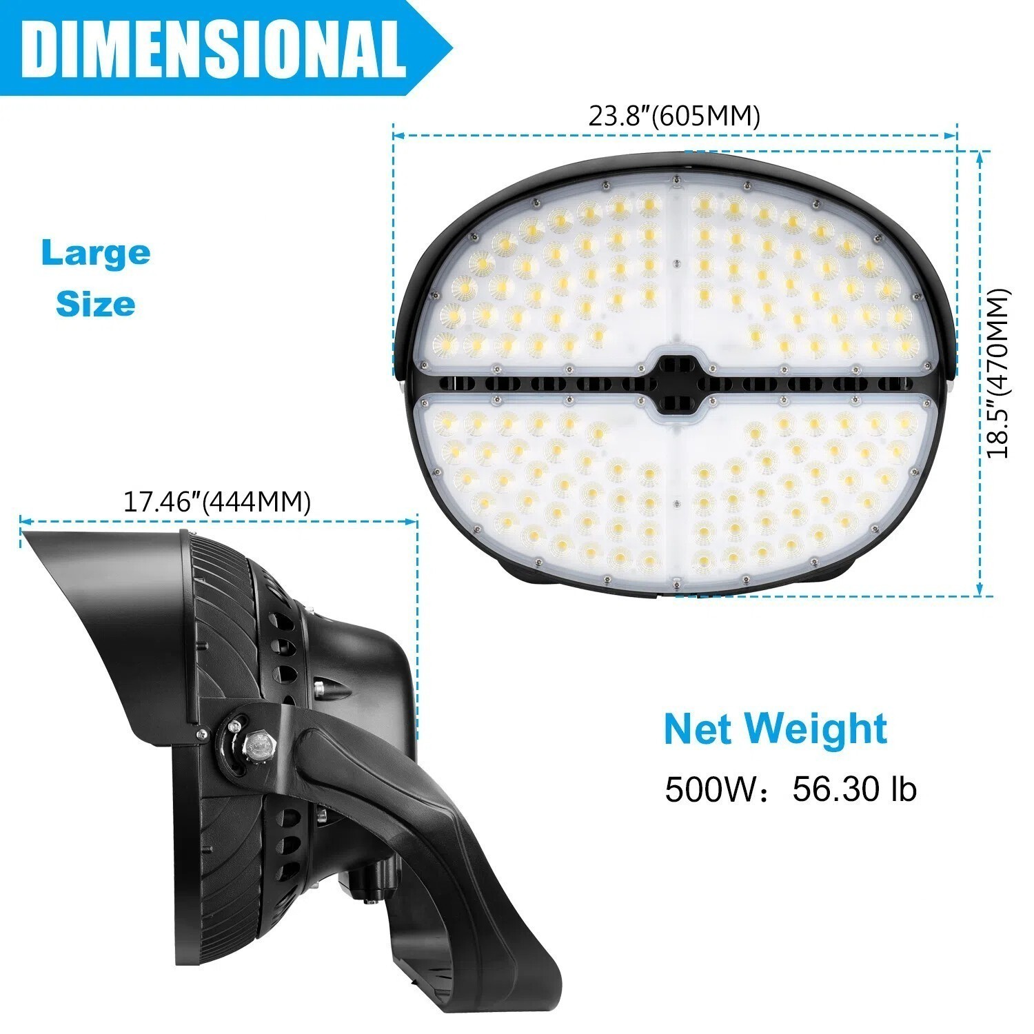 5700K Very Bright LED Stadium Light 500W Sport Lamp Floodlight 200V to 480V IP65