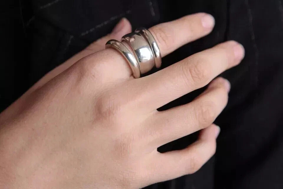 Solid 925 Sterling Silver 3 Dome Chunky Set Of Statement Handmade Ring All Size