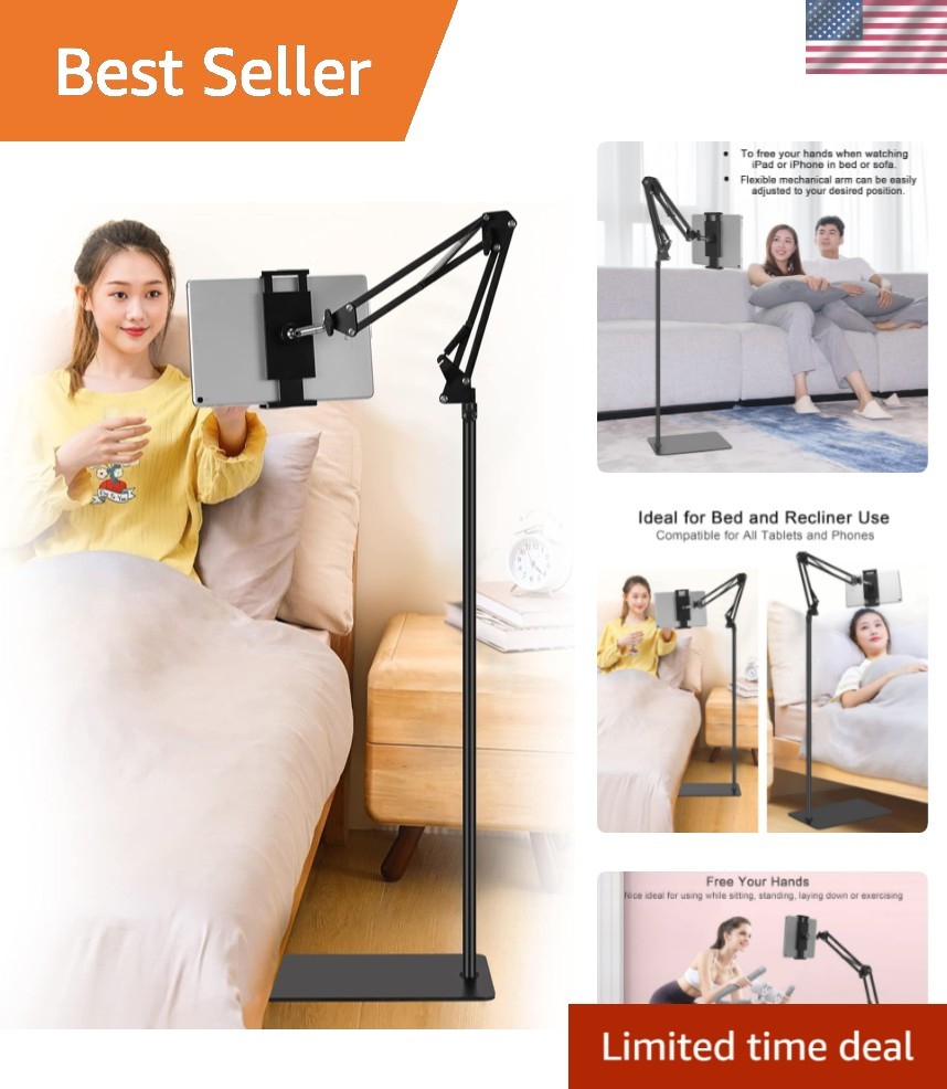 Sturdy Adjustable Tablet Floor Stand - Ideal for Hands-Free Viewing & Gaming
