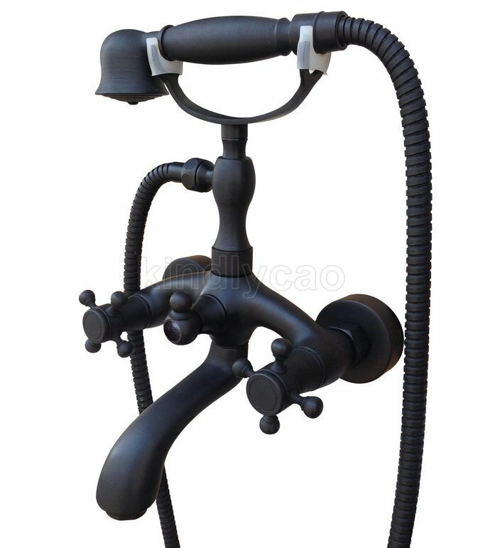 Black Brass Claw-foot Bathtub Faucet Wall Mounted Tub Faucet Handheld Shower