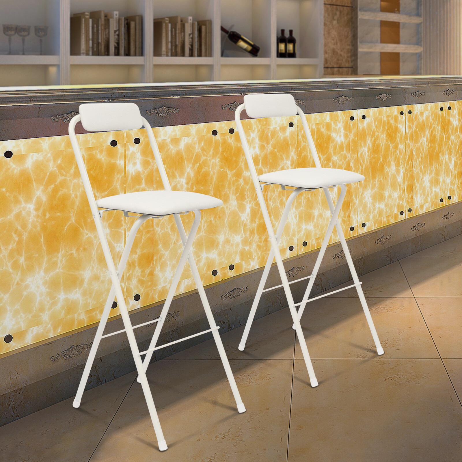 2 Pcs Folding Bar Stool with Backrest, Tall Foldable Stool Chair Portable USA
