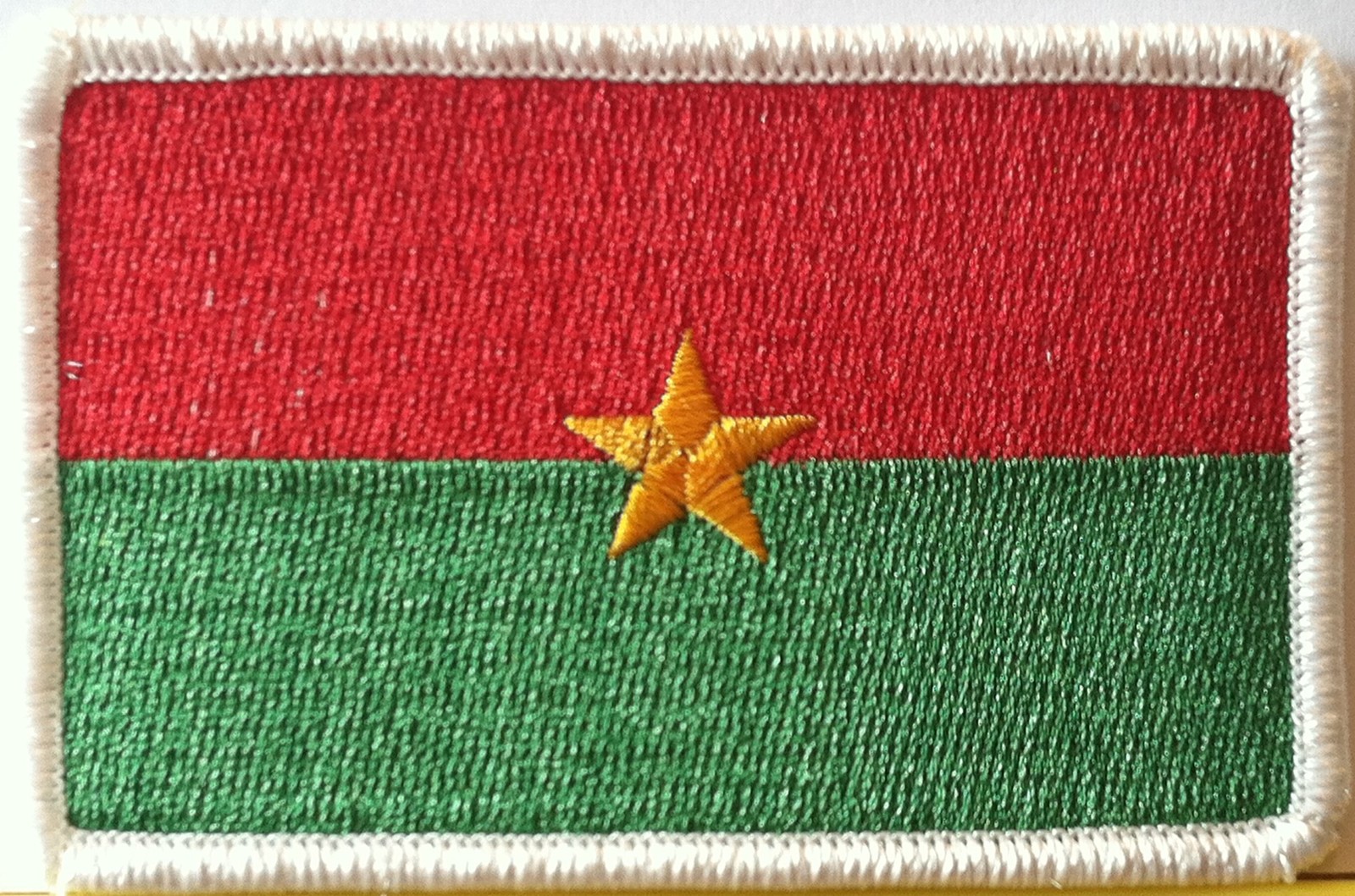 BURKINA FASO Flag BIKER Iron-On Patch West Africa Emblem White Border