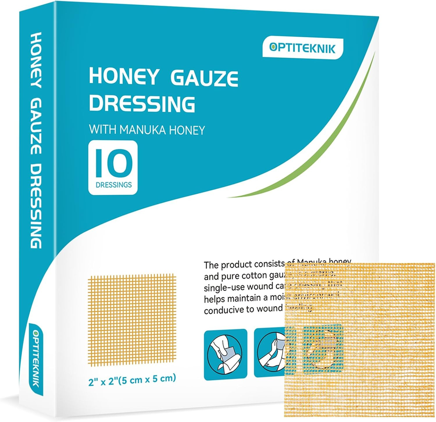 Manuka Honey Gauze Dressing 2"X2" Pack of 10, Manuka Honey Wound Care Bandage F