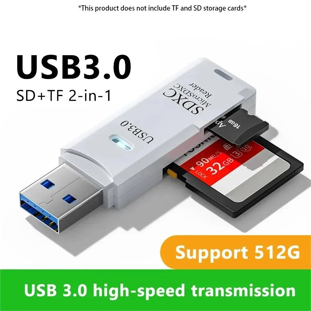 2-in-1 USB 3.0 High Speed Card Reader TF Memory Card Adapter Portable USB Flash
