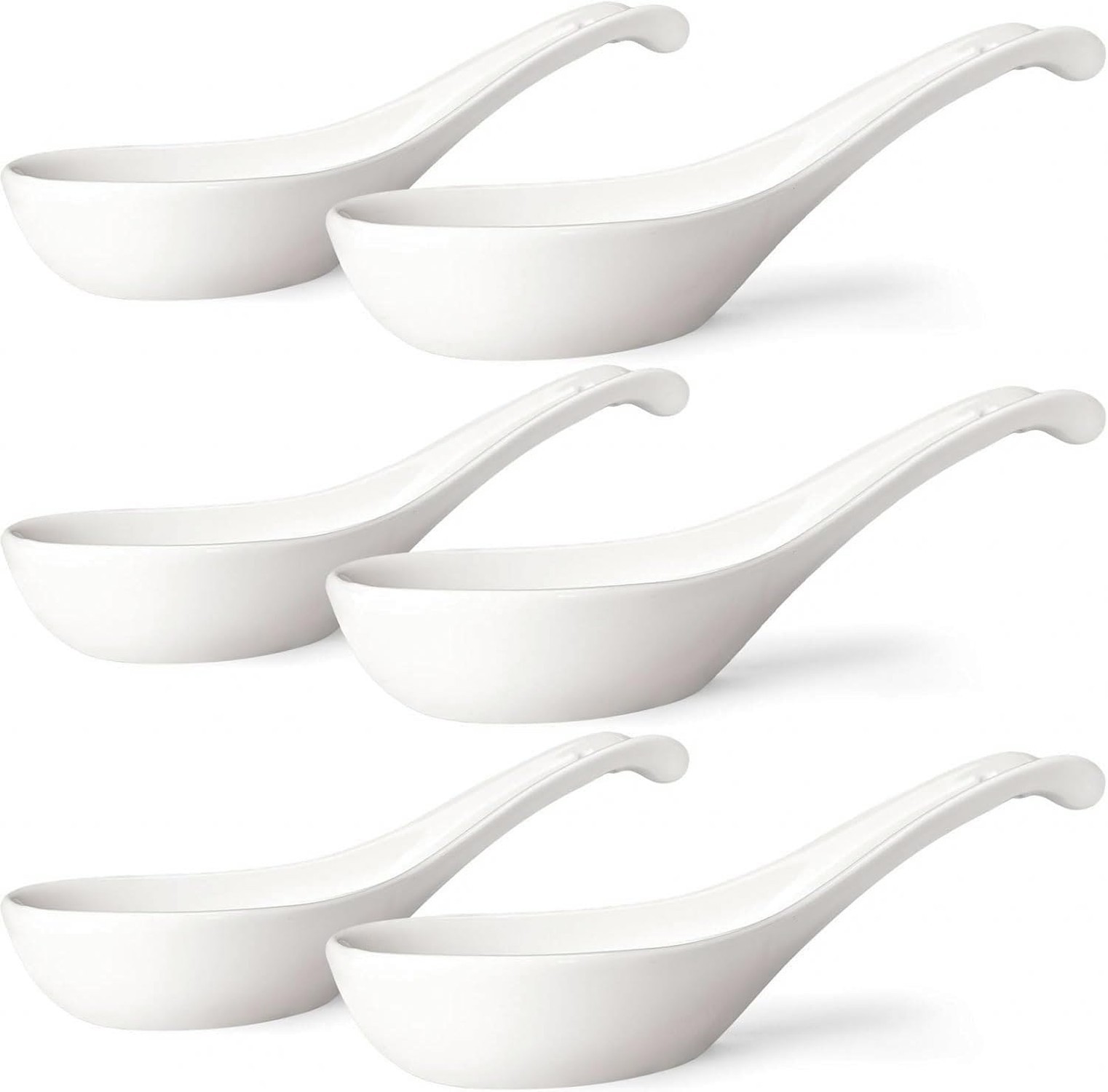 Asian Soup Spoons Set of 6, Ceramic Chinese Soup Spoons 7 Inch Japanese Spoon...