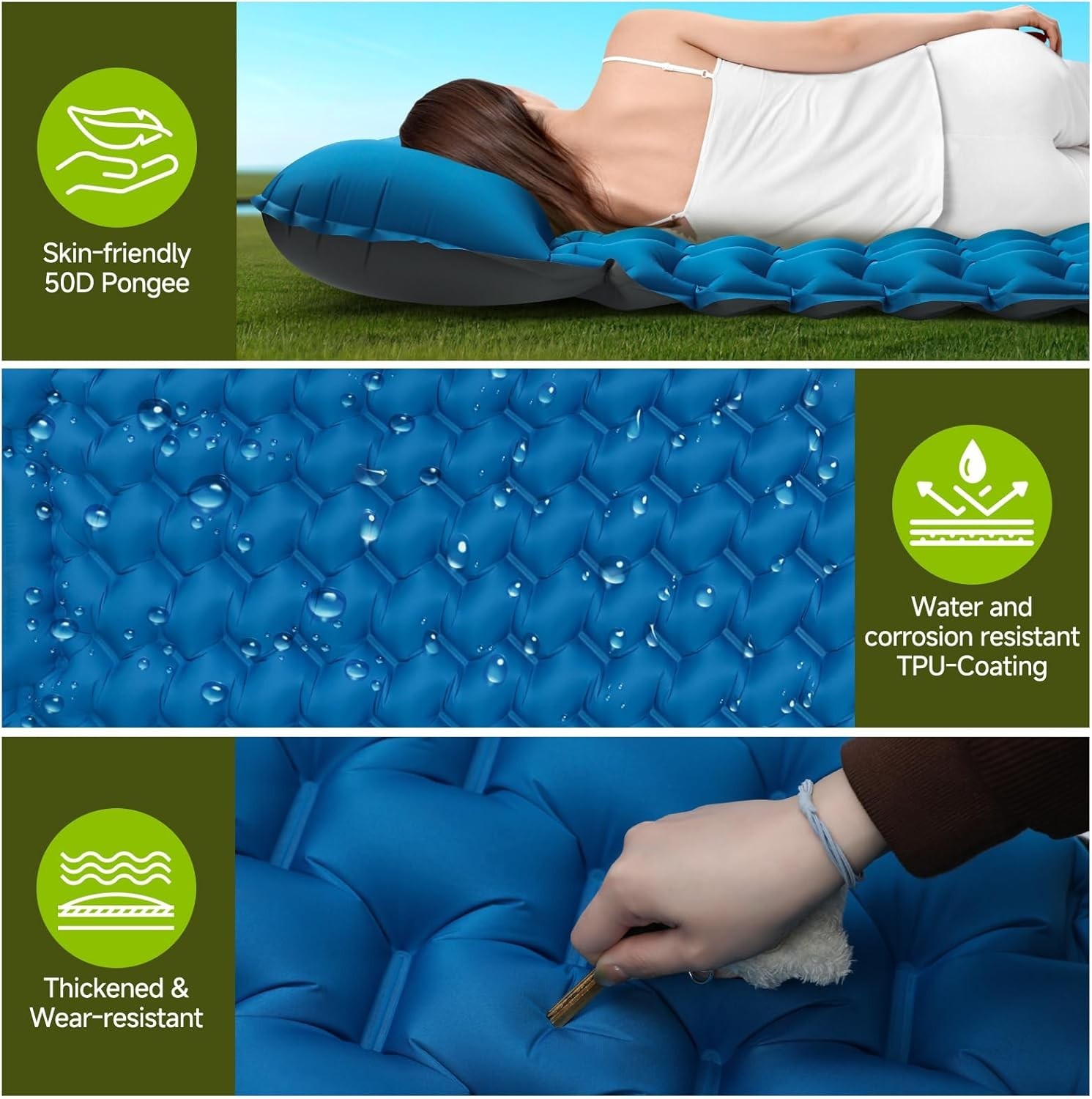 Ultralight 4" Thick Inflatable Sleeping Pad for Camping - Quick Inflate & Carry