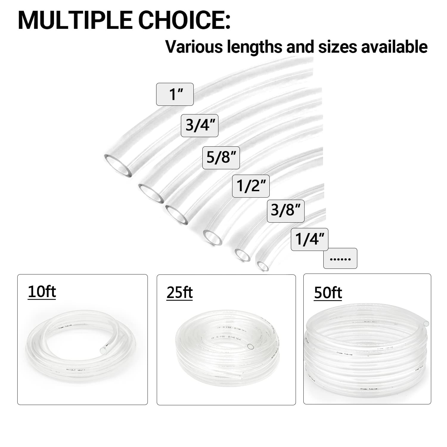 Clear Vinyl Tubing 3/4" ID × 1" OD -10 Ft 30PSI,Flexible Plastic 3/4'',