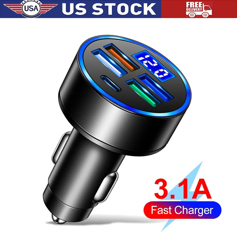 4 USB Port Super Fast Car Charger Adapter for iPhone Samsung Android Cell Phone