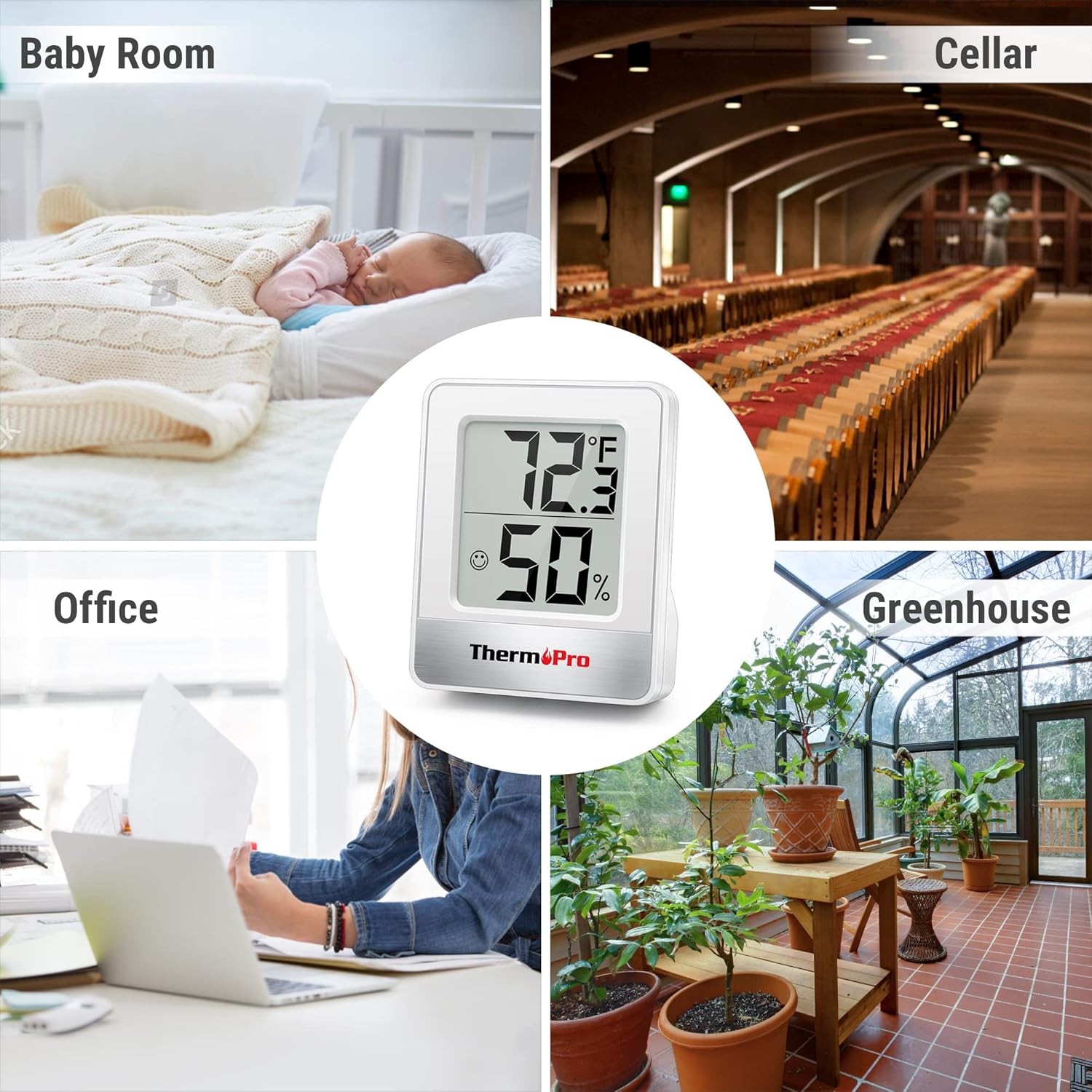 ThermoPro TP49 Digital Hygrometer Indoor Thermometer White
