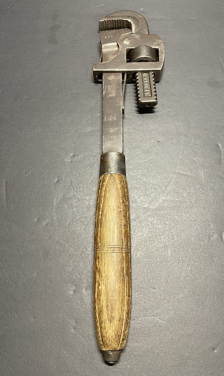 Vintage 16” Pipe Wrench With Wooden Handle