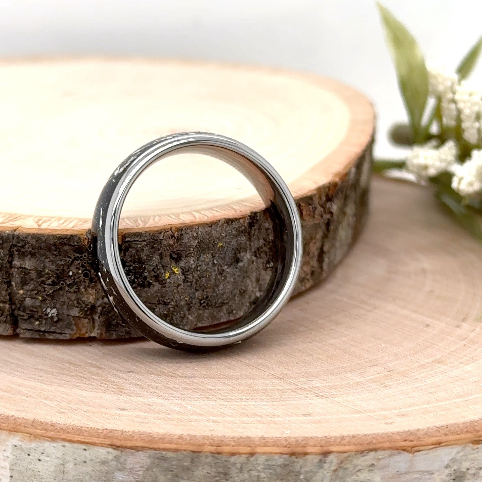 Christmas Band 6mm Silver Polished Tungsten Ring Black & Silver Glitter Inlay