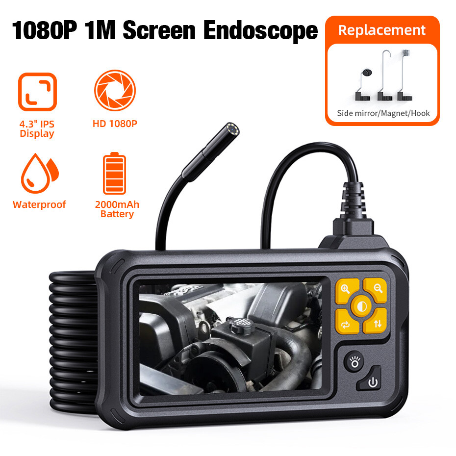 Waterproof 1M 1080P Borescope Camera Built-in LCD Display Pipe Inspection Tool
