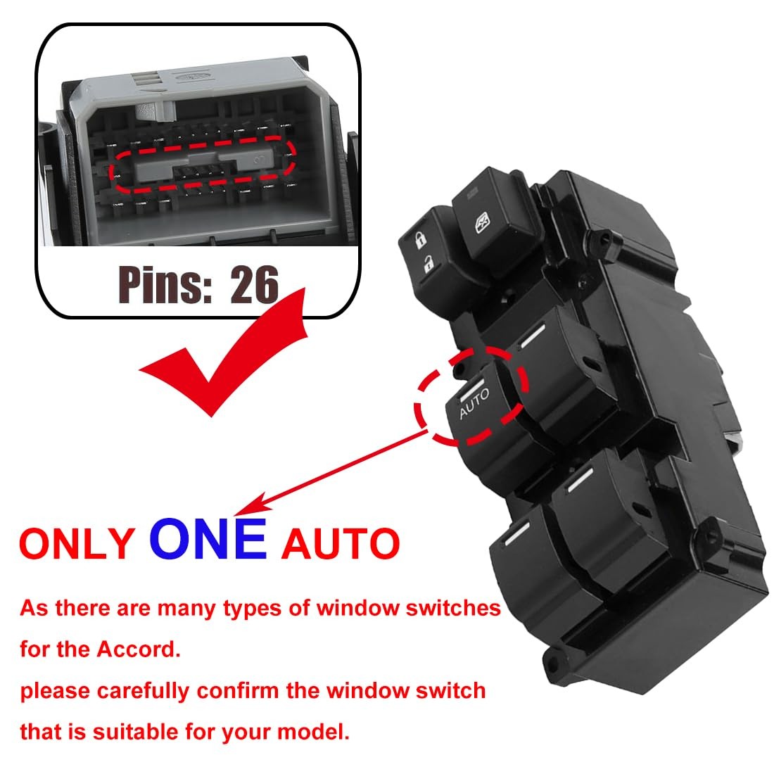 Front Left Driver Side Master Window Switch for Honda Accord Sport 2013-2017 ...