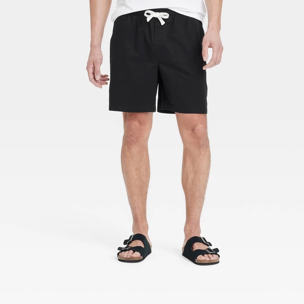 Men's 7" Pull-on Shorts BLACK LARGE Goodfellow Cotton Mid Rise Drawstring Waist