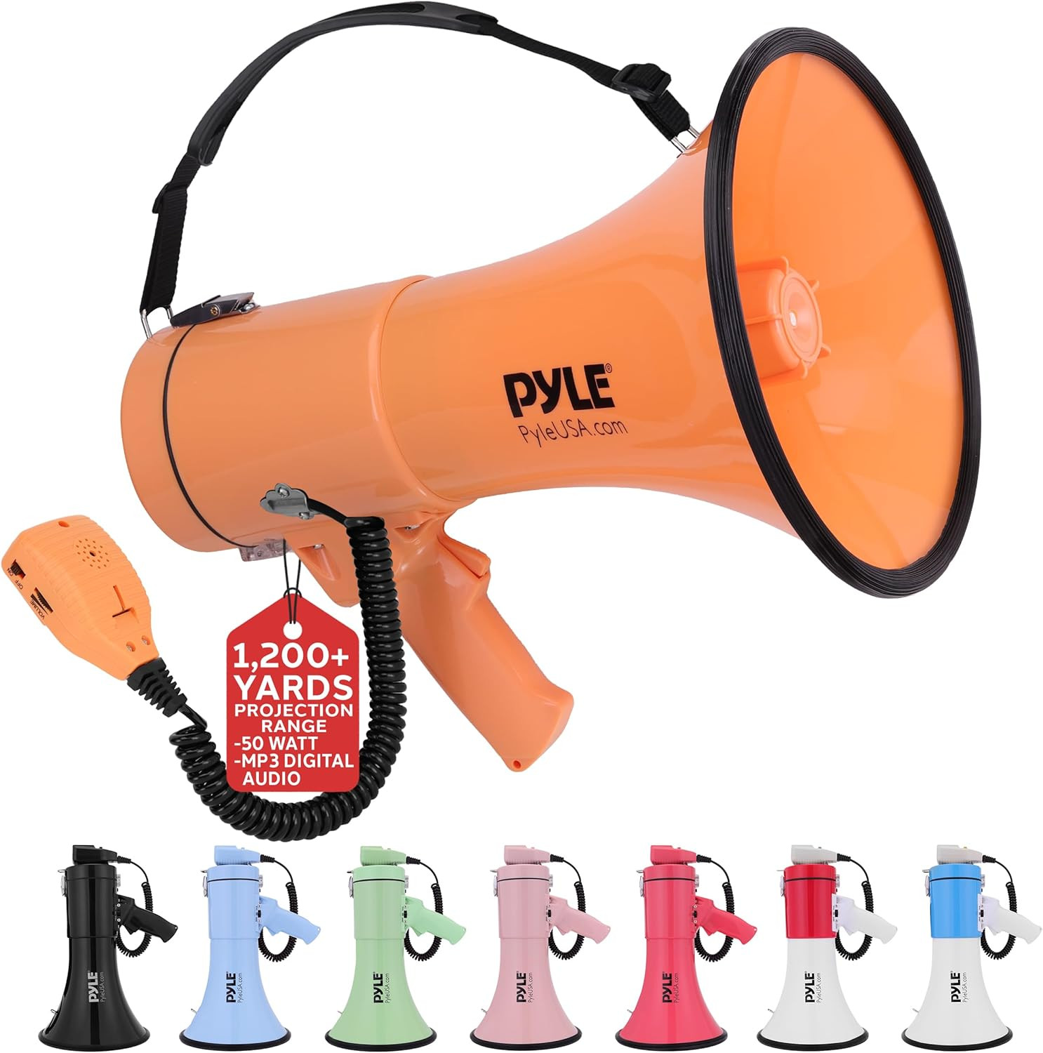 50W Megaphone Bullhorn - Portable, Automatic Siren & Adjustable Volume, Projecti