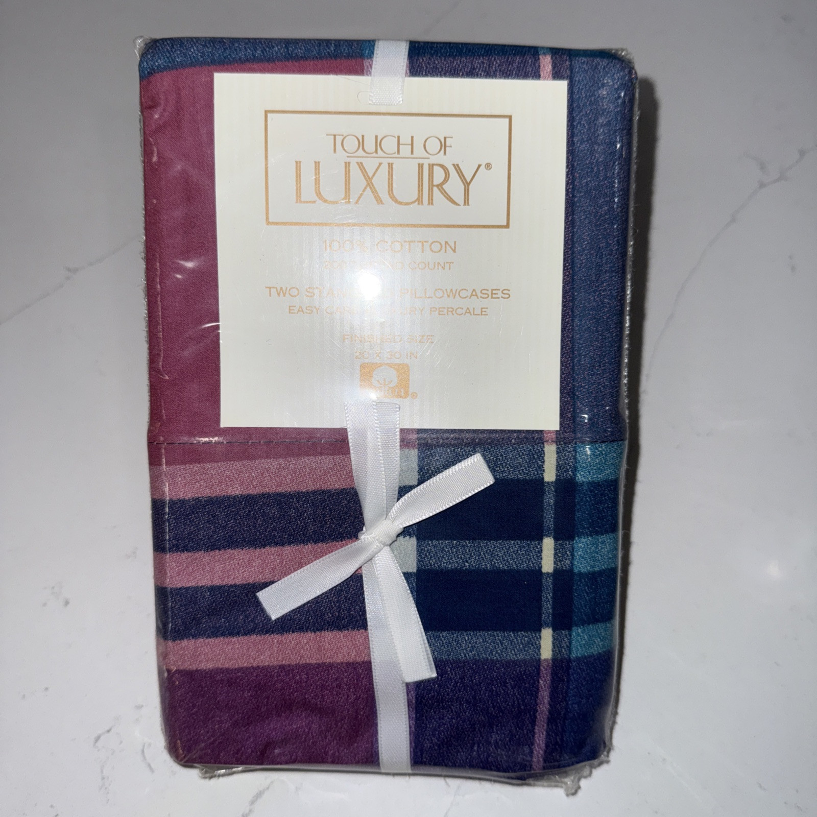 Touch Of Luxury 100% cotton 200 thread count standard pillowcases, Plaid, USA