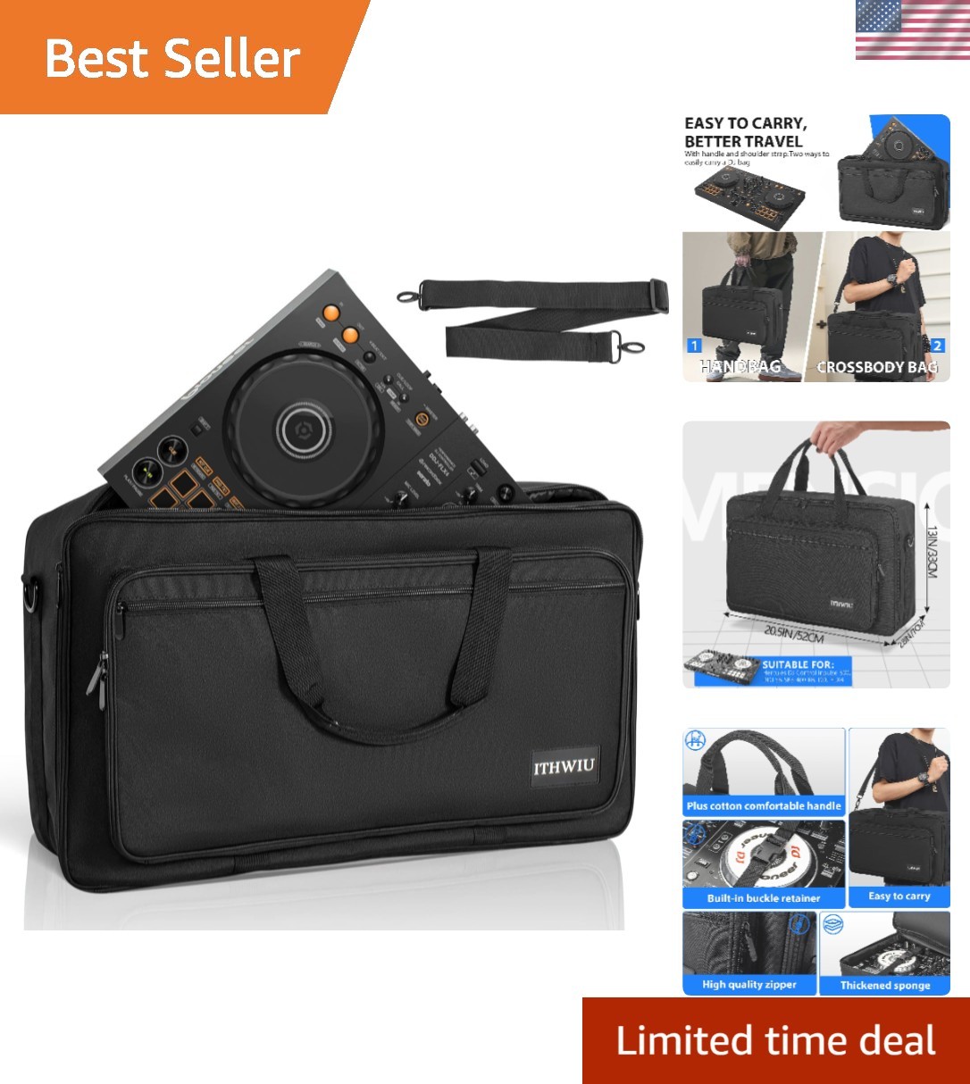 Luxury DJ Travel Case - Padded Waterproof Bag with Front Pocket for Accessories