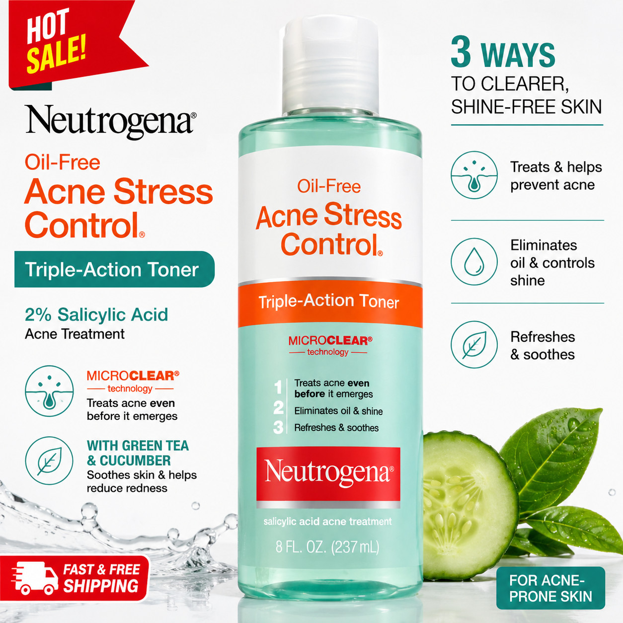 Neutrogena Acne-Fighting Facial Toner with 2% Salicylic Acid, 8 fl. Oz