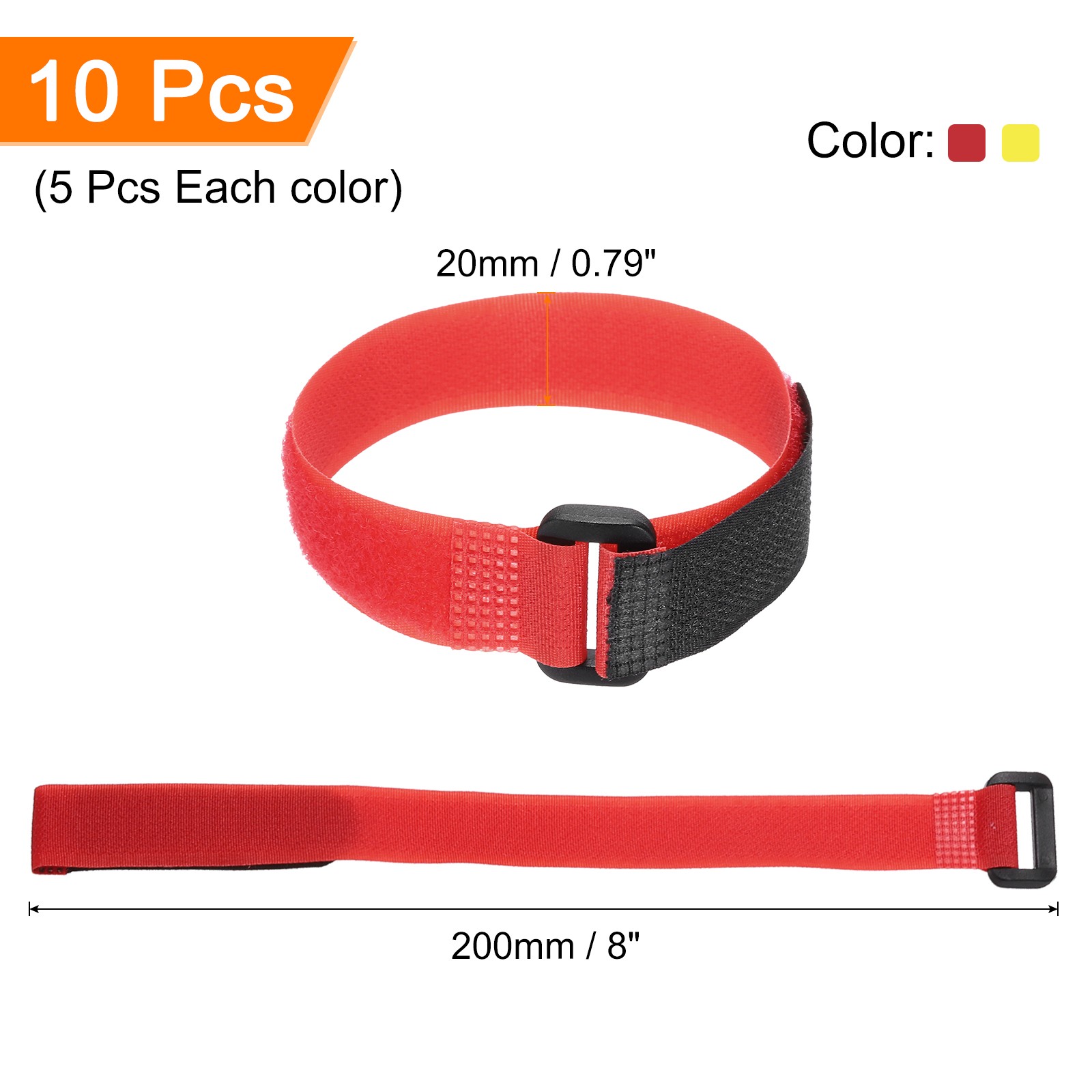 10 Pcs Battery Tie Down Straps, 0.8" x 8" Yellow/Red Nylon Hook Loop Strap