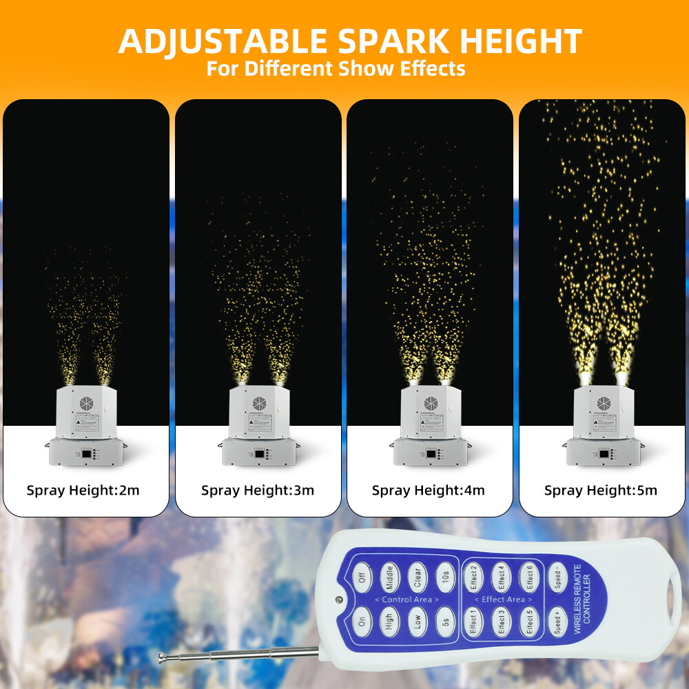 1300W Spin Cold Spark Machine Double Head Firework Fountain DMX Sparkler Machine