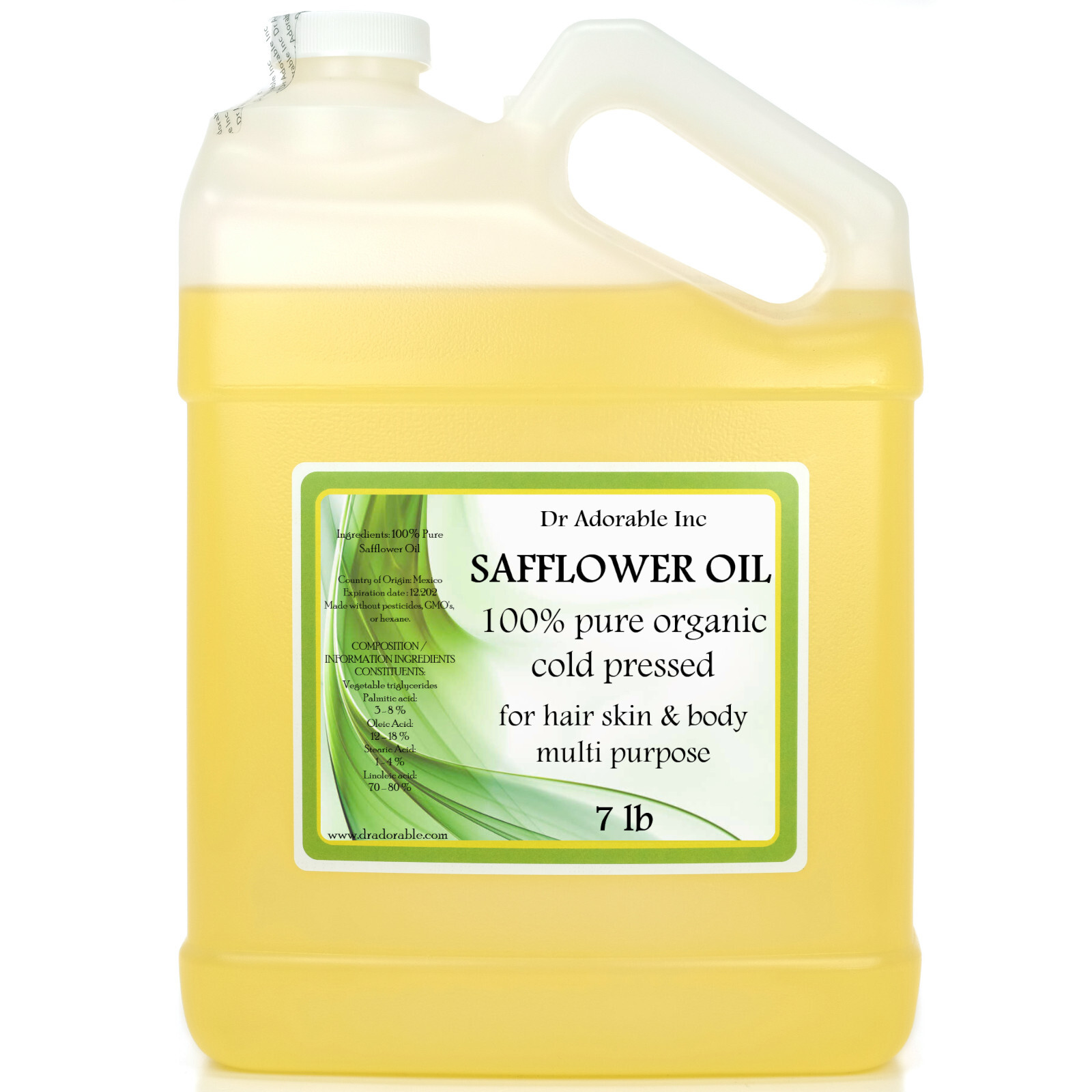 7 LB / 1 Gallon Premium Safflower Oil Pure Organic Cold Pressed Multi Purpose