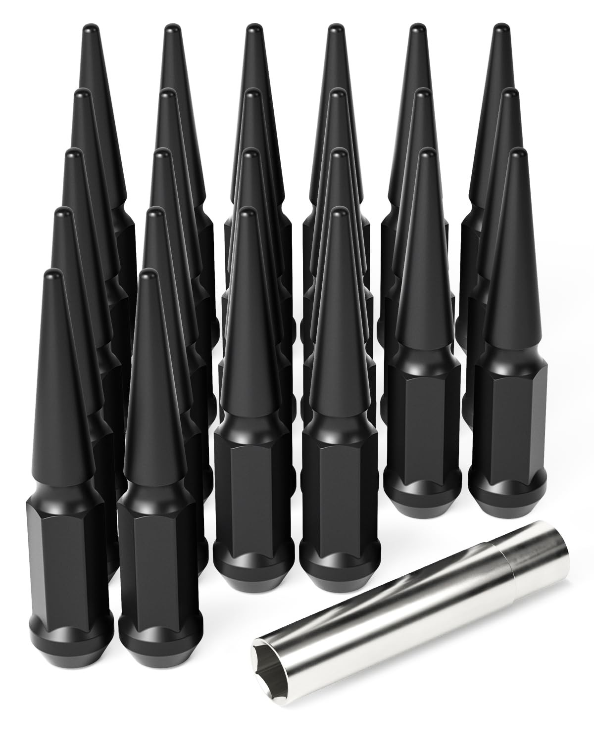 M14x1.5 Spike Lug Nuts Set of 24 Black 3/4in Hex Wheel Lugs Chevy GMC Ford Truck