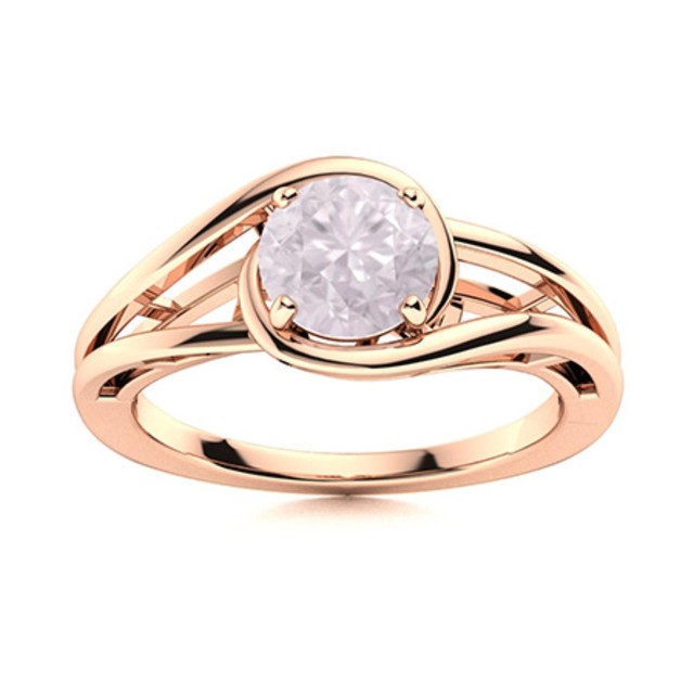 Solitaire Round Rose Quartz Split Shank Ring 925 Sterling Silver Rose Plated