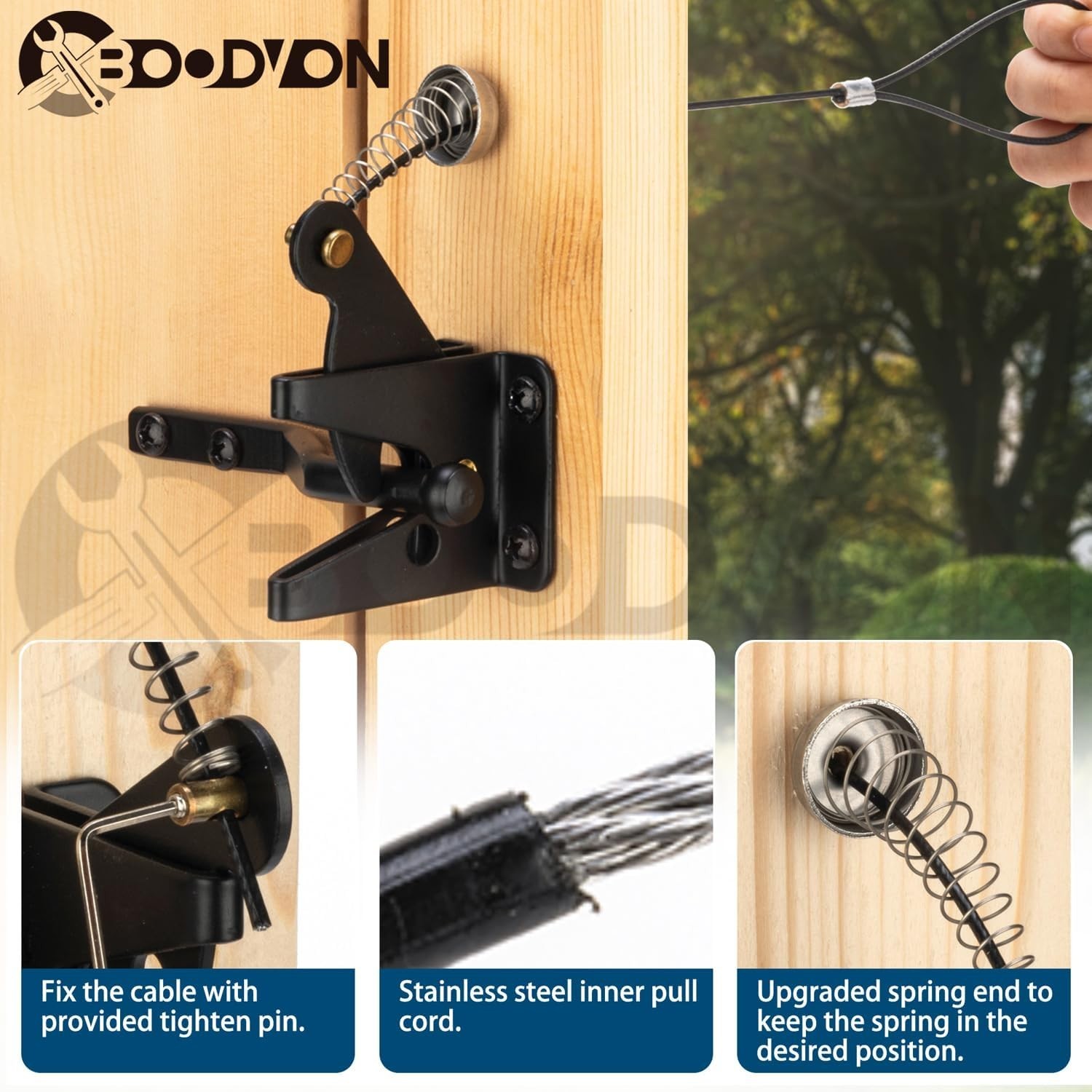 Gate Latch Cable Pull with Spring, Metal Gate Opener String Adjustable from 2...