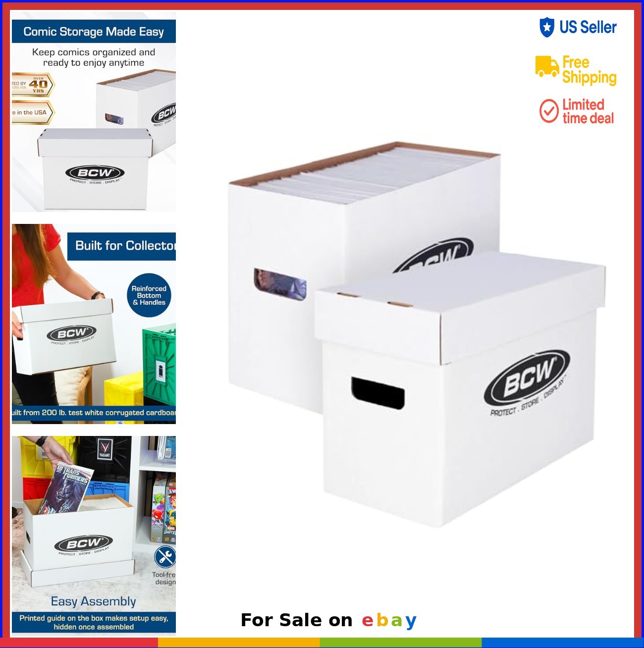 Short Comic Storage Box 2 Pack Holds 150-175 Comics Stackable Durable 200 lb