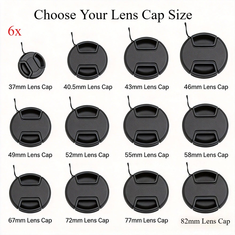 6PCS Front Lens Cap for Camera Lenses 37/40.5/43/46/49/52/55/58/62/67/72/77/82mm