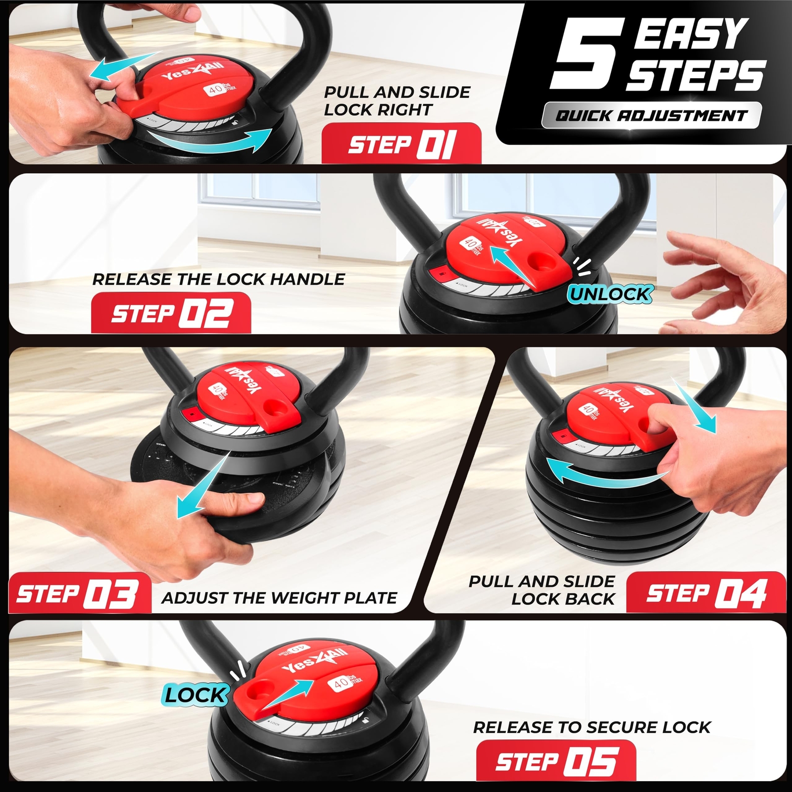 Yes4All Adjustable Kettlebell, Kettle Grip, Kettlebell Handle, Convert to Ket...
