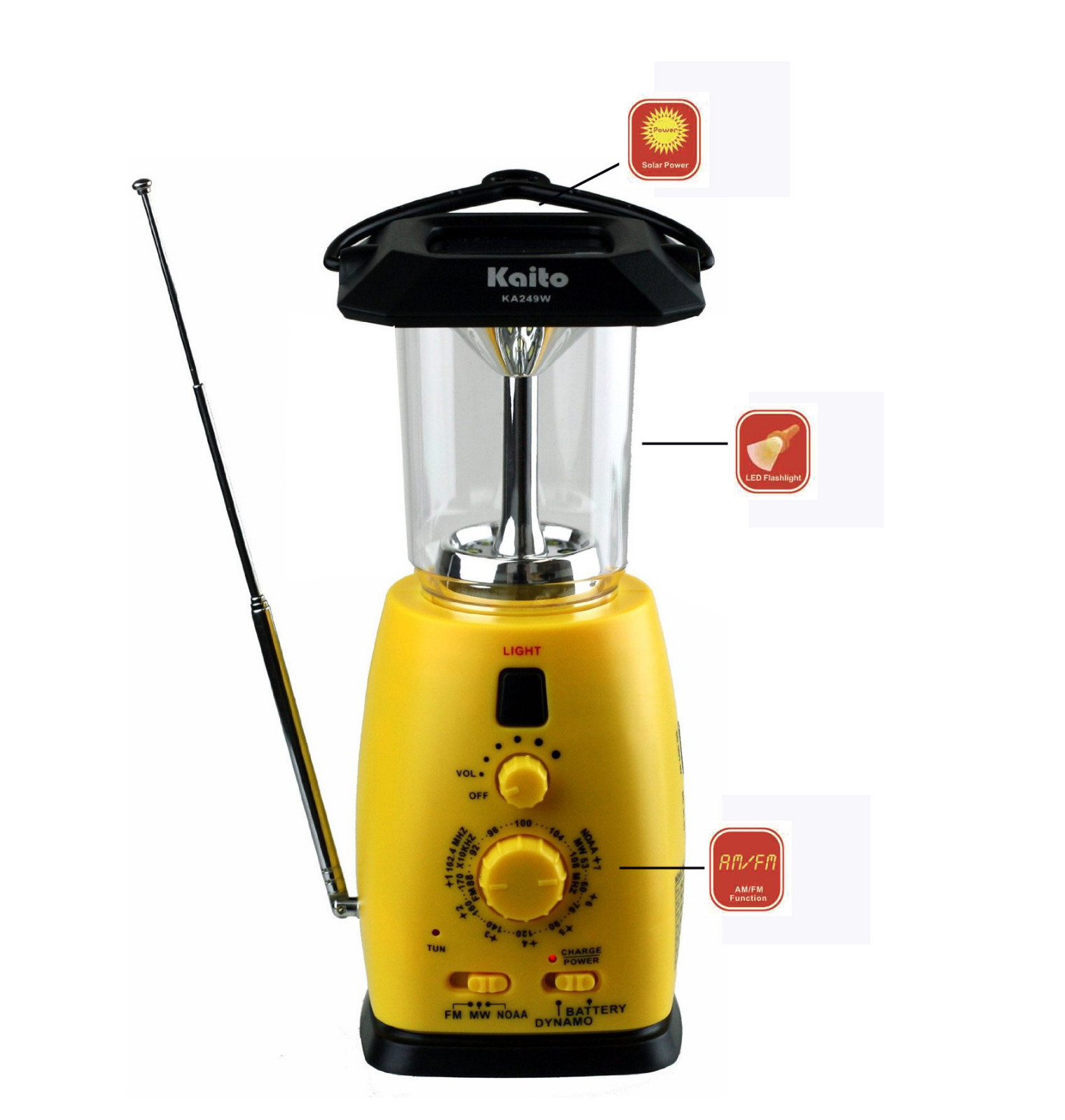 Kaito KA249W Solar Crank LED Camping Lantern with AM FM NOAA Weather Radio YLW