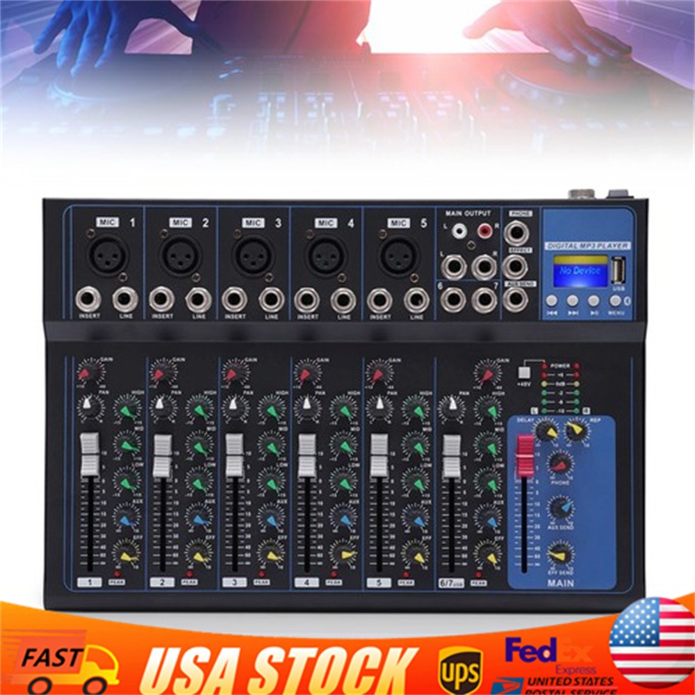 Bluetooth 7 Ch. Studio/DJ Controller Audio Mixer Console 7 Channel Mixer USB New