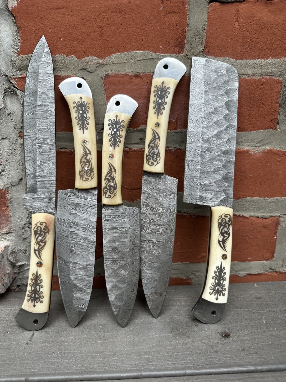 Custom Handmade forged damascus blade chef knife kitchen knife 5 knife set