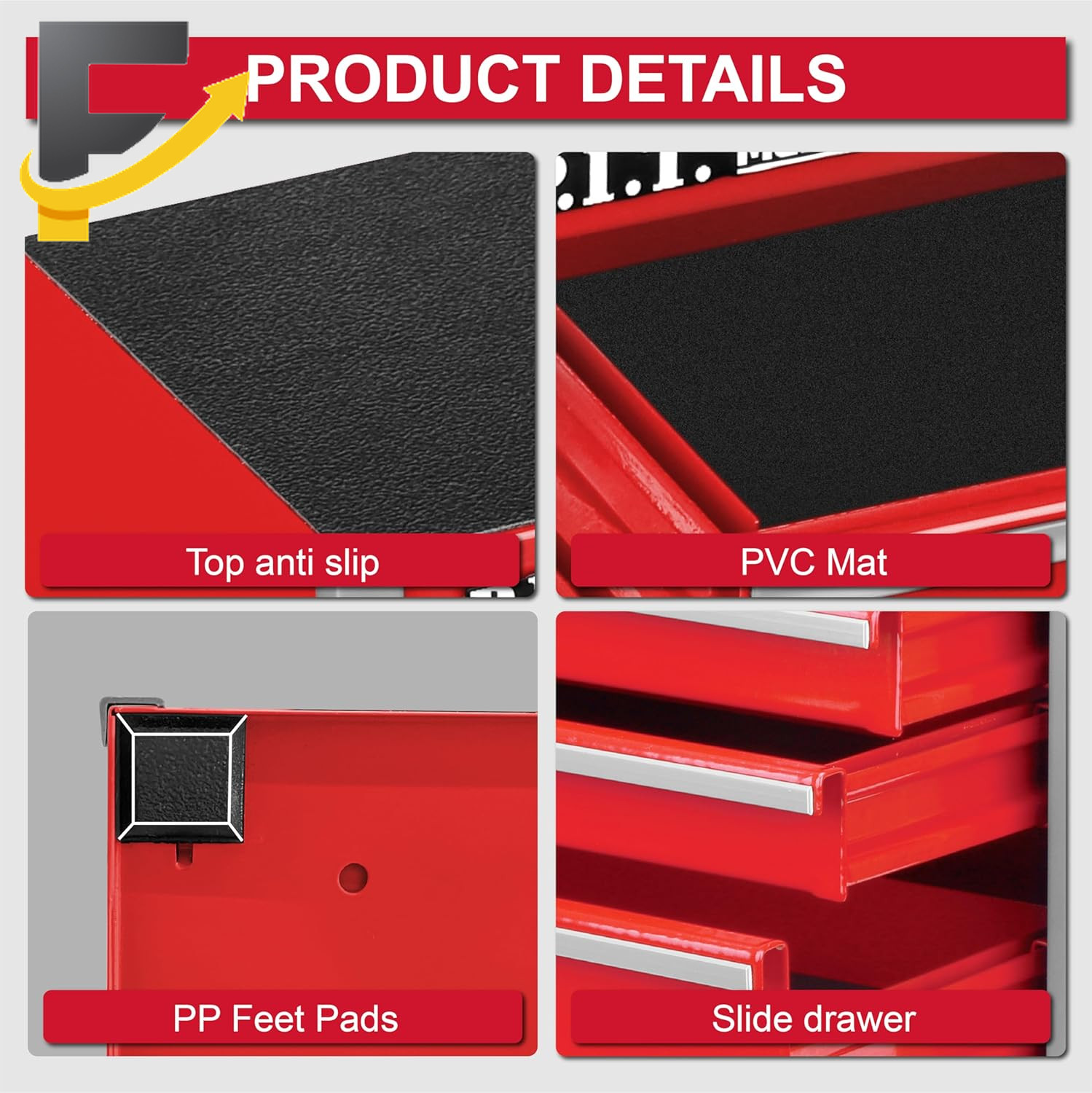 Mini Red Tool Box Portable 5-Drawer Micro Roll Cab Steel Tool Box with Liner Red